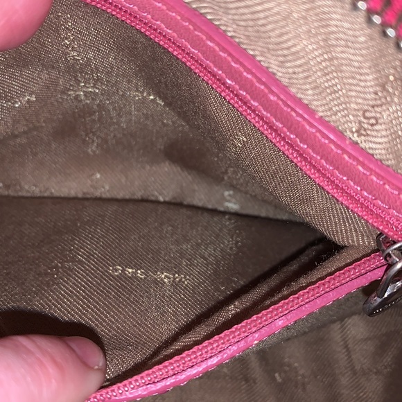 Monsac Original vintage pink 2 handle zip footed leather mini satchel bag EUC - Picture 6 of 15